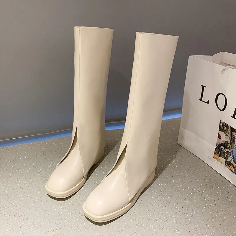 Amozae-2024 Women Fashion Luxury Brand Designer Knee High Boots Soft Leather Flats Bottines Warm Fringe Botines Combat Elegant Shoes