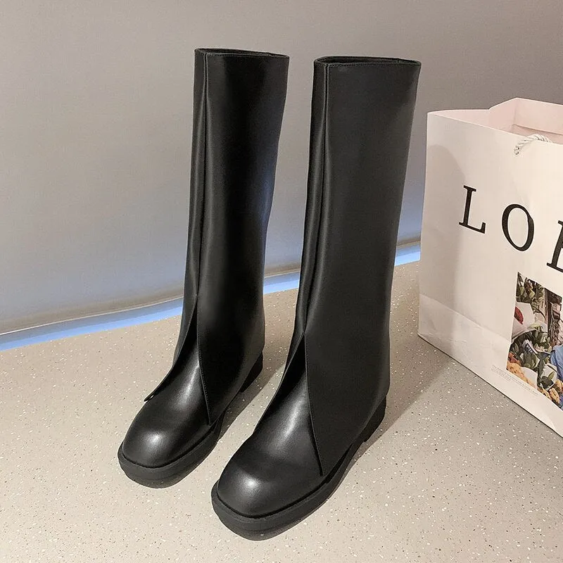 Amozae-2024 Women Fashion Luxury Brand Designer Knee High Boots Soft Leather Flats Bottines Warm Fringe Botines Combat Elegant Shoes