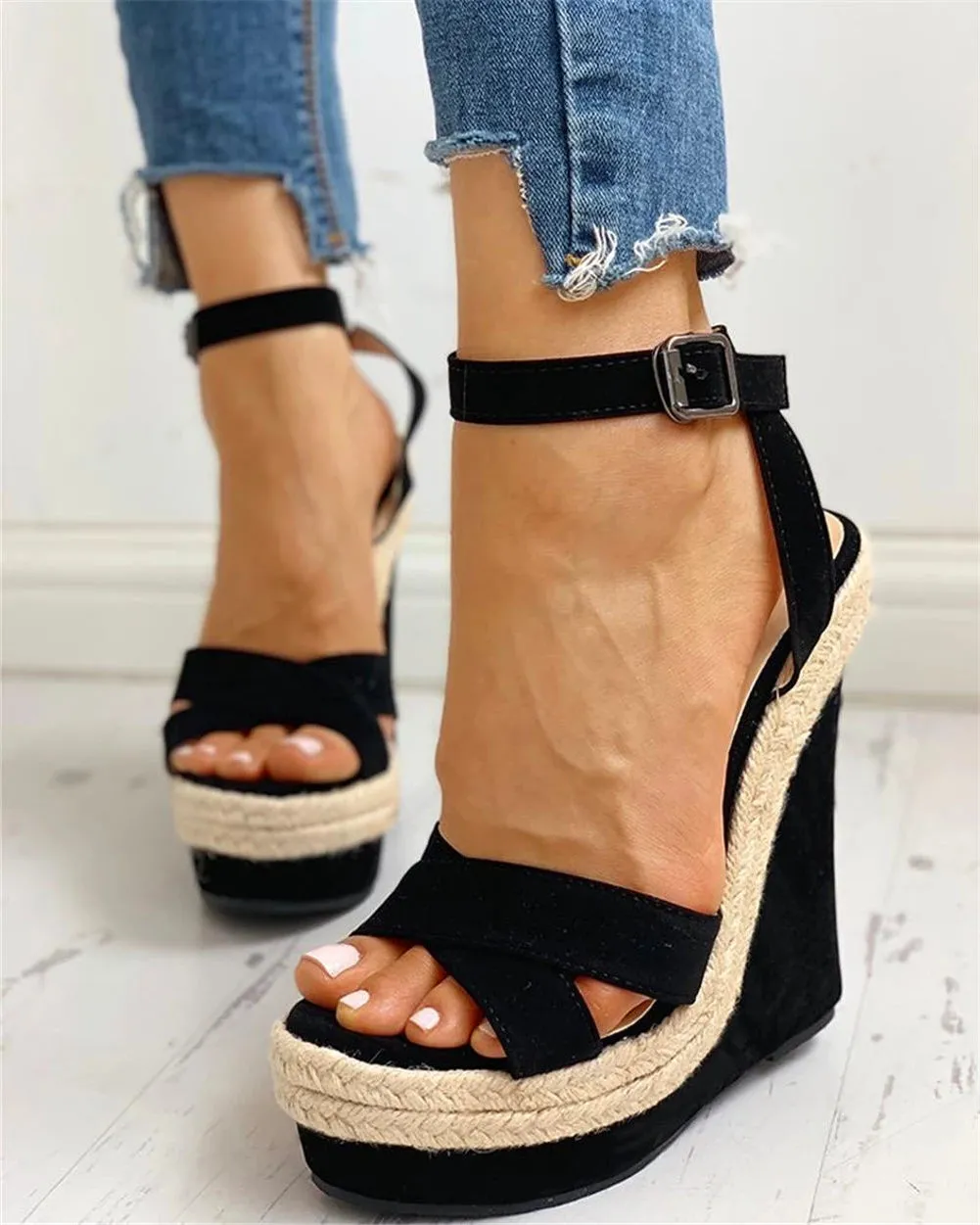 Ankle Strap Boho Wedge Sandals