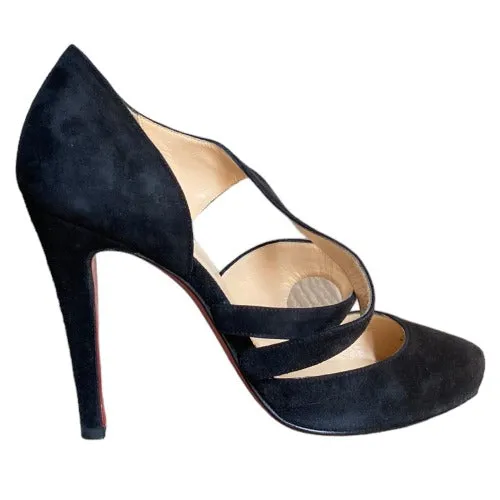 CHRISTIAN LOUBOUTIN Citoyenne Black Suede Criss Cross Pumps, Size 36