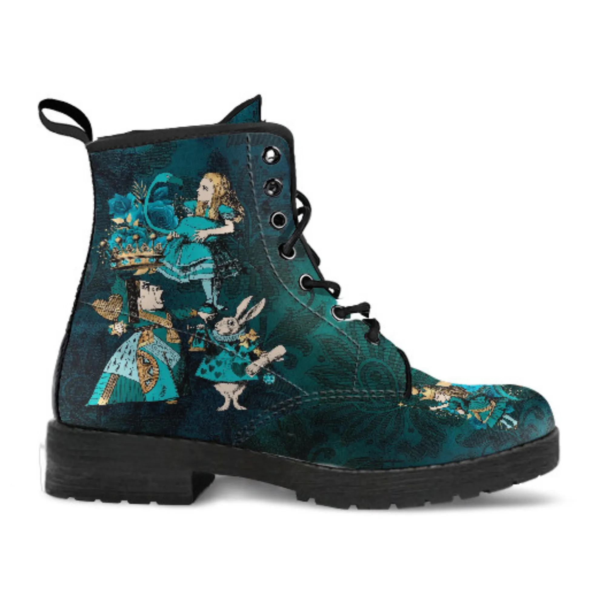 Combat Boots - Alice in Wonderland Gifts #104 Green Series | Birthday Gifts, Gift Idea, Women's Boots, Custom Shoes, Aesthetic, Cute, Kawaii