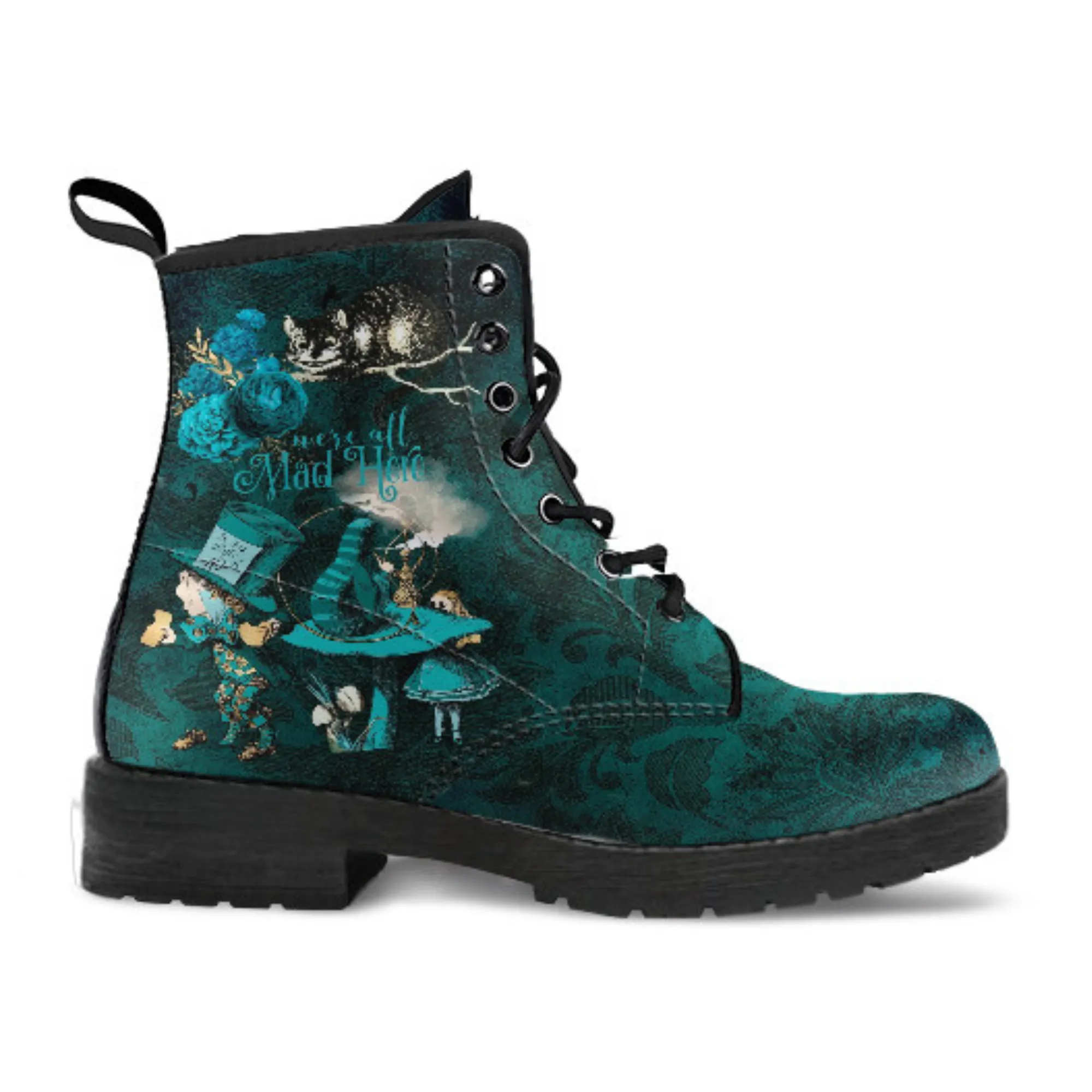 Combat Boots - Alice in Wonderland Gifts #104 Green Series | Birthday Gifts, Gift Idea, Women's Boots, Custom Shoes, Aesthetic, Cute, Kawaii