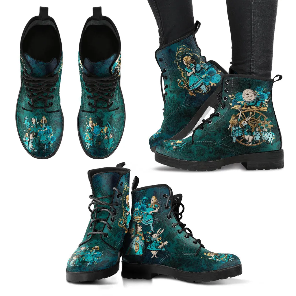 Combat Boots - Alice in Wonderland Gifts #104 Green Series | Birthday Gifts, Gift Idea, Women's Boots, Custom Shoes, Aesthetic, Cute, Kawaii