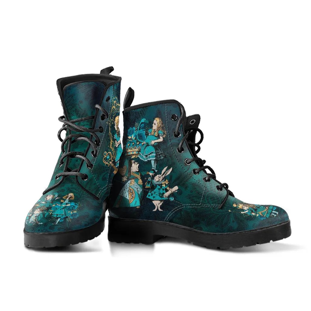 Combat Boots - Alice in Wonderland Gifts #104 Green Series | Birthday Gifts, Gift Idea, Women's Boots, Custom Shoes, Aesthetic, Cute, Kawaii