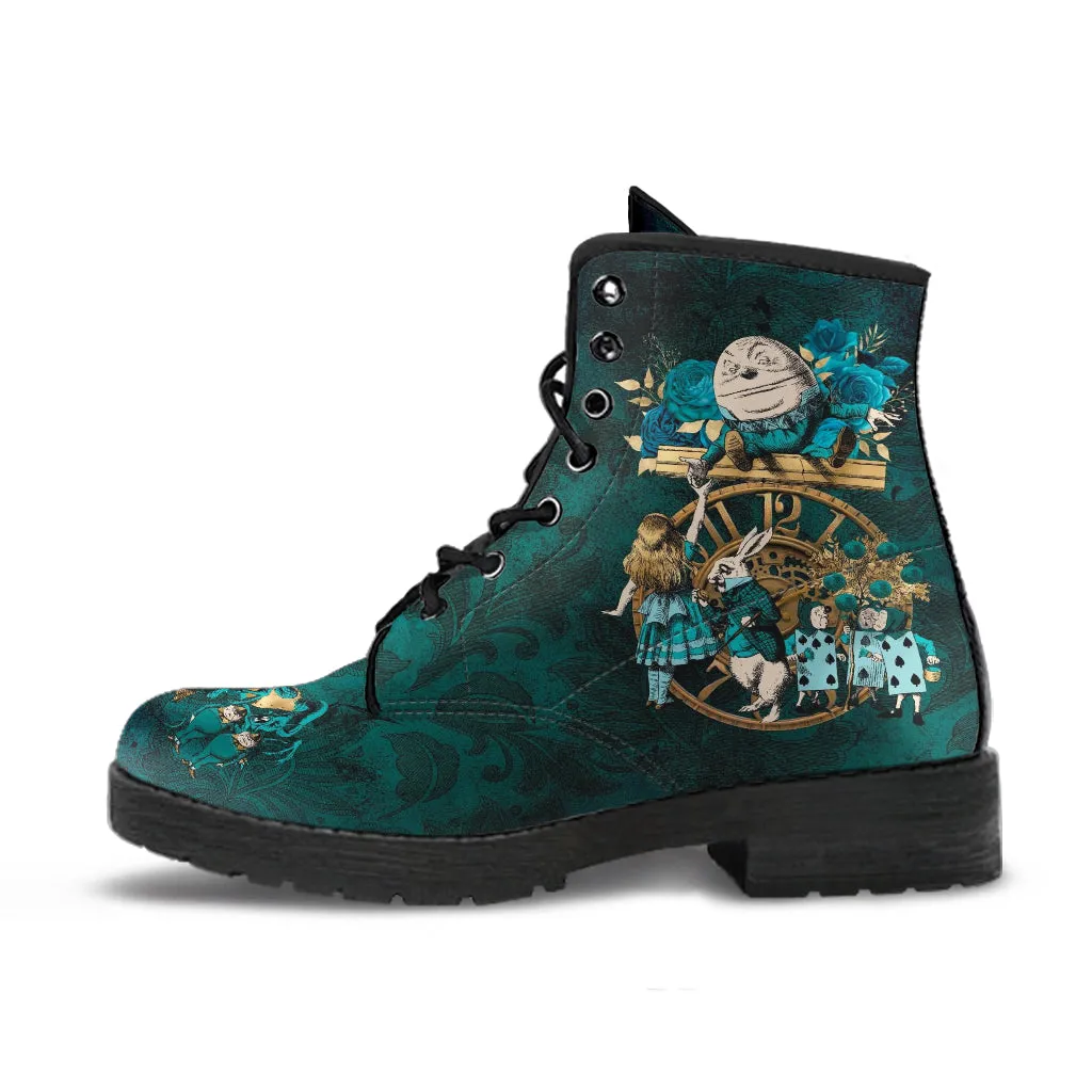 Combat Boots - Alice in Wonderland Gifts #104 Green Series | Birthday Gifts, Gift Idea, Women's Boots, Custom Shoes, Aesthetic, Cute, Kawaii