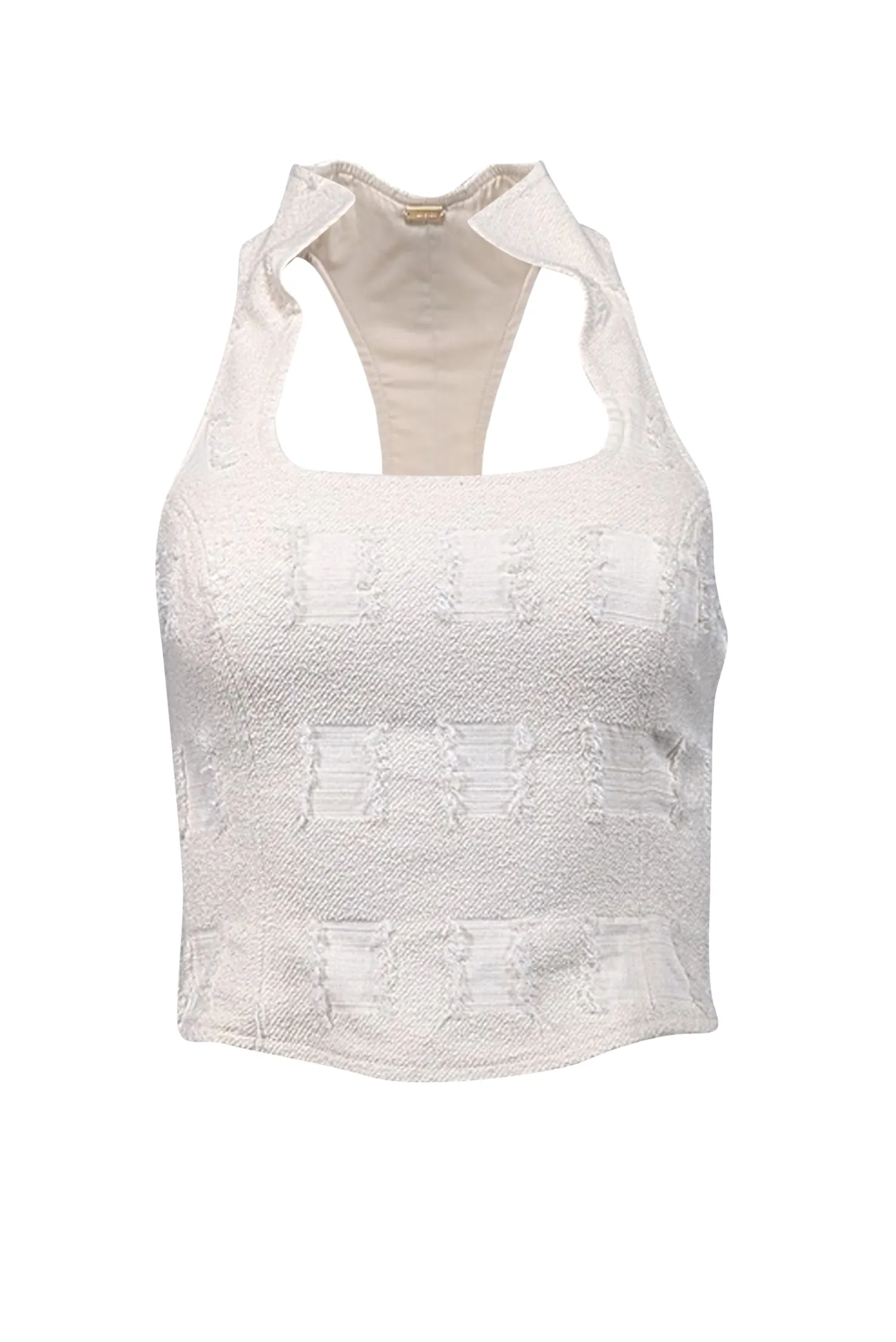 Cult Gaia - Cream Eyelash Jacquard High Collar Top Sz 0