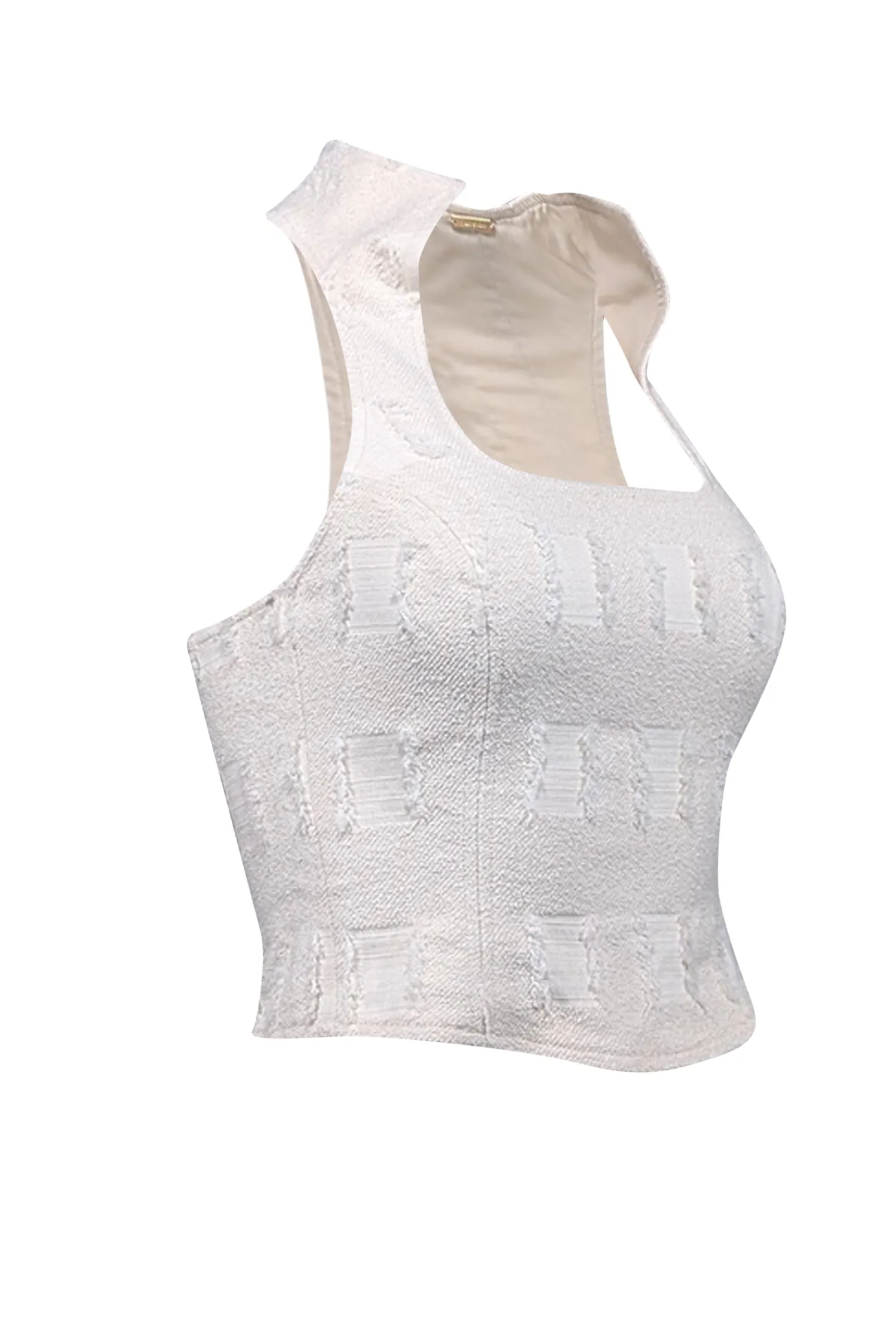 Cult Gaia - Cream Eyelash Jacquard High Collar Top Sz 0
