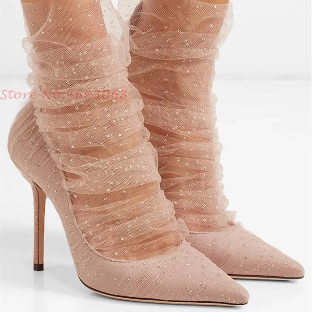 High-end Bling Pointed Toe Mesh High Heels