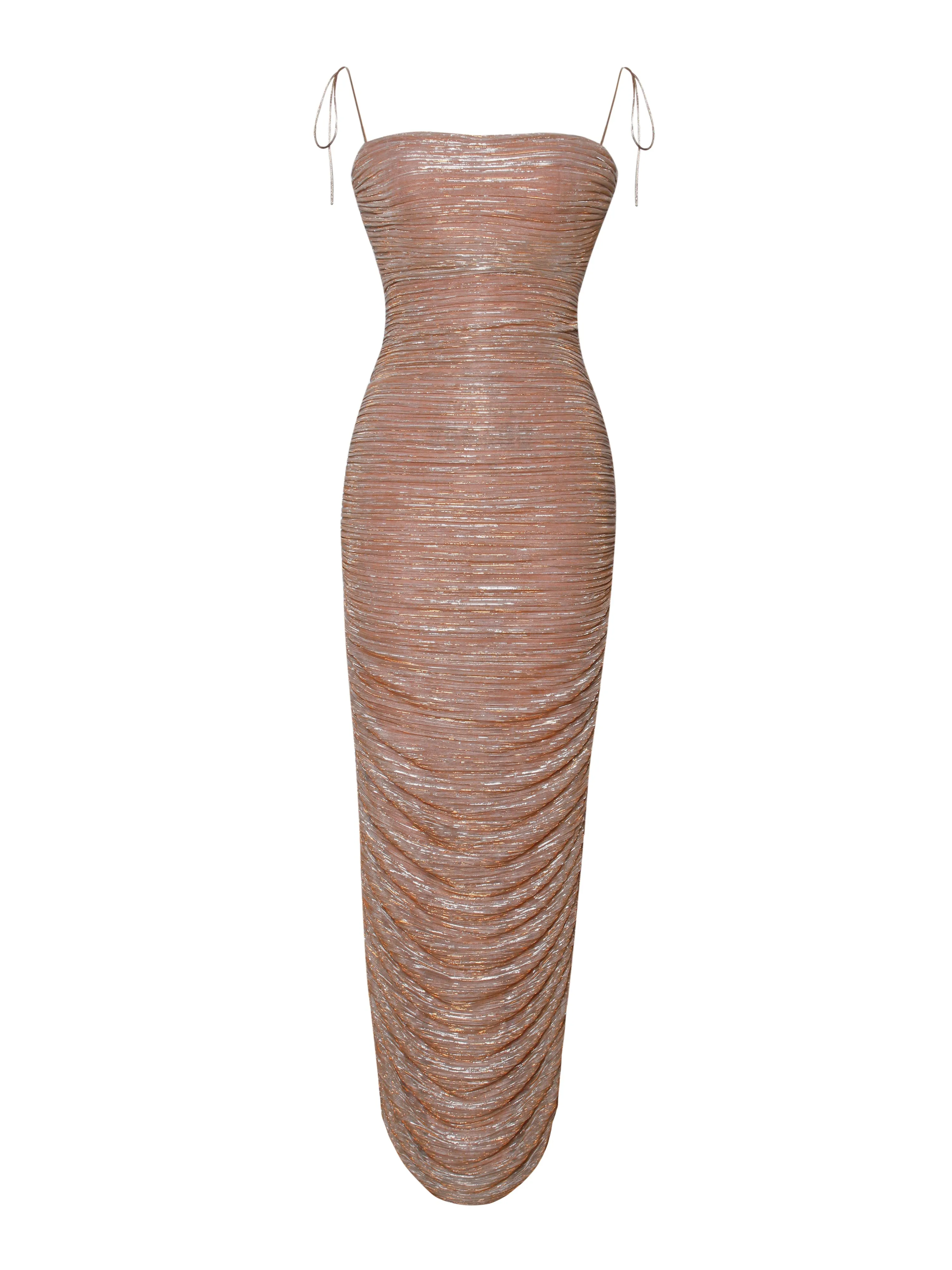 The Glint Rose Gold Graceful Ruched Chiffon Long Maxi Dress