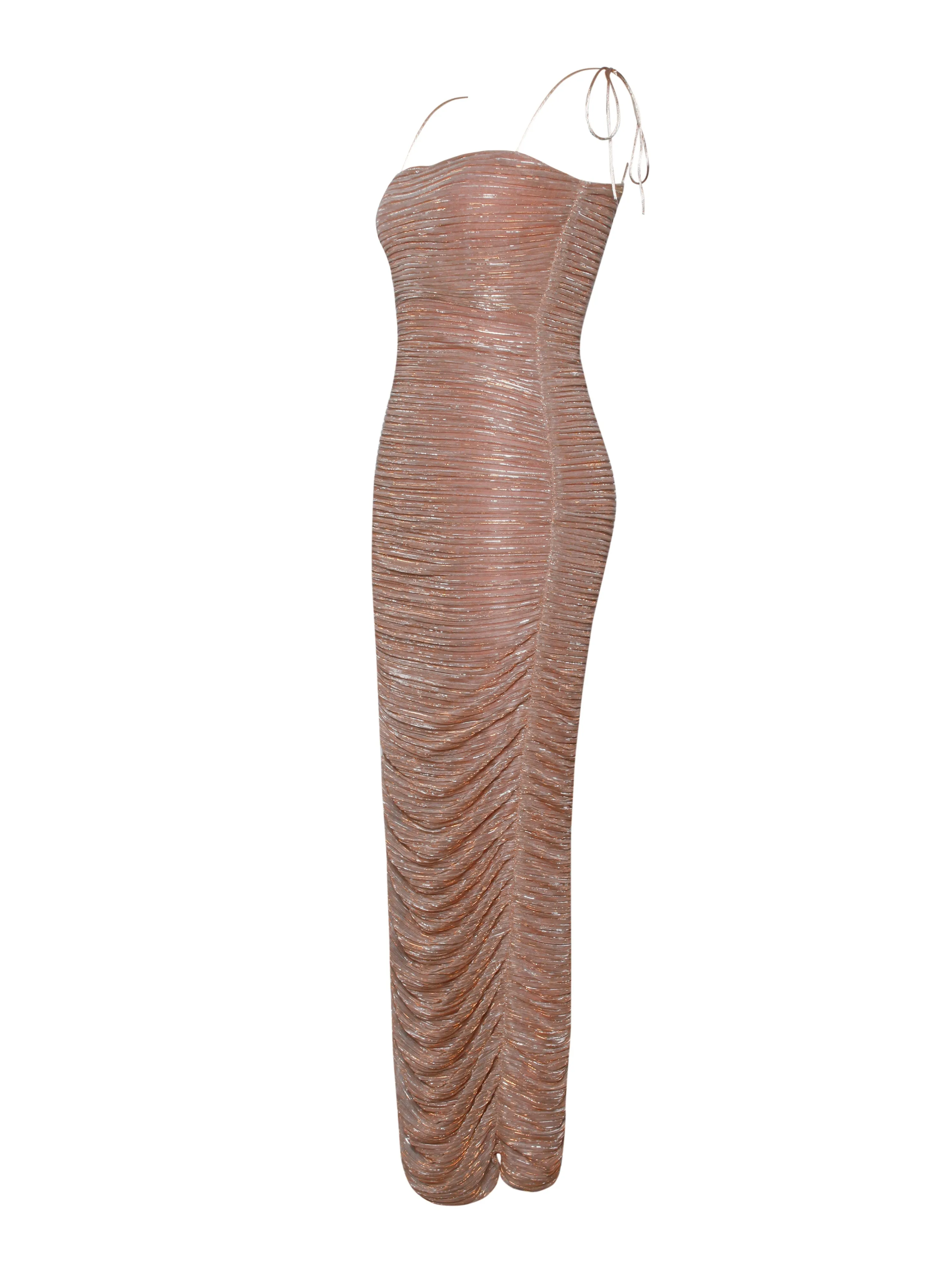 The Glint Rose Gold Graceful Ruched Chiffon Long Maxi Dress