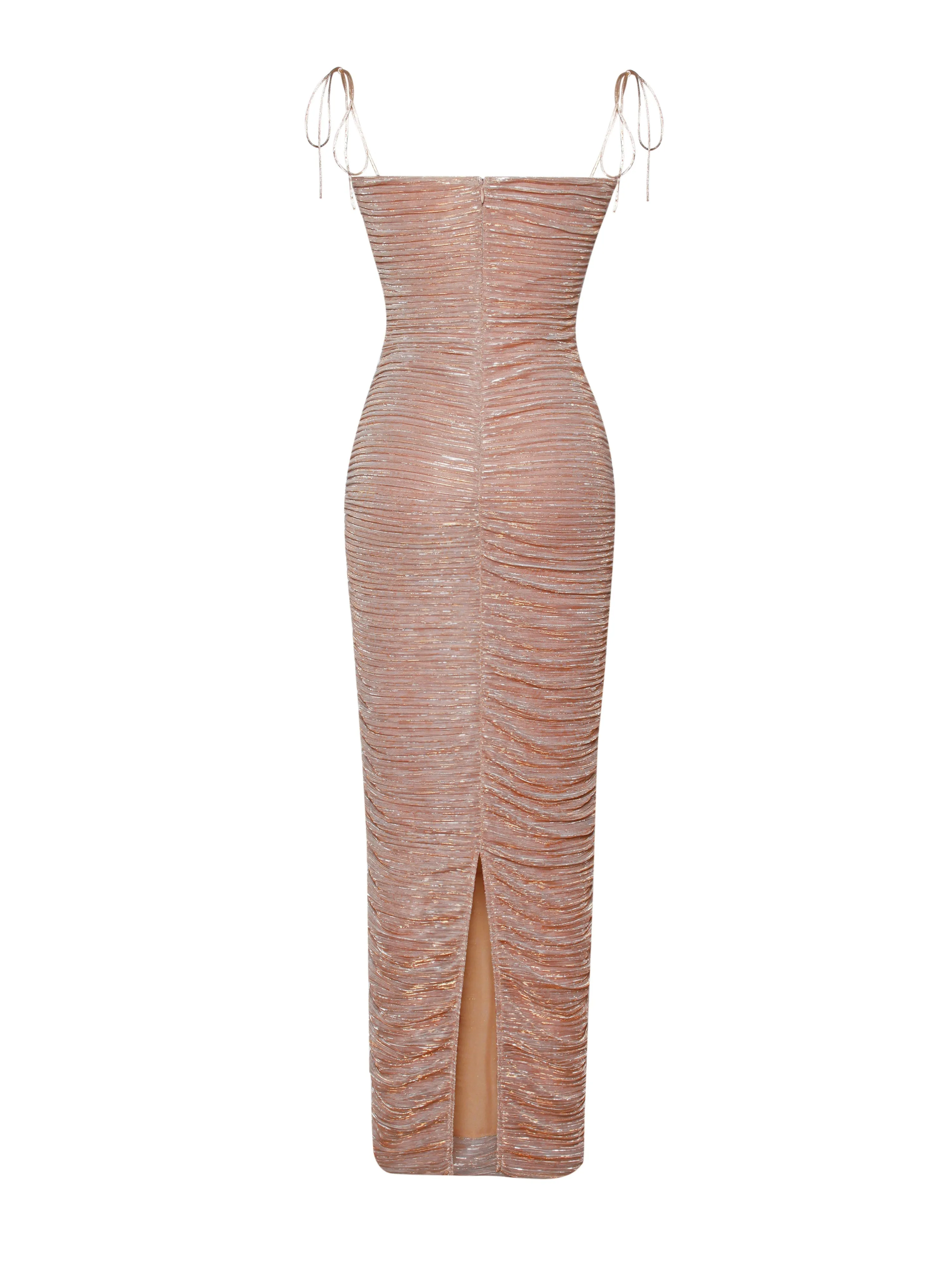 The Glint Rose Gold Graceful Ruched Chiffon Long Maxi Dress