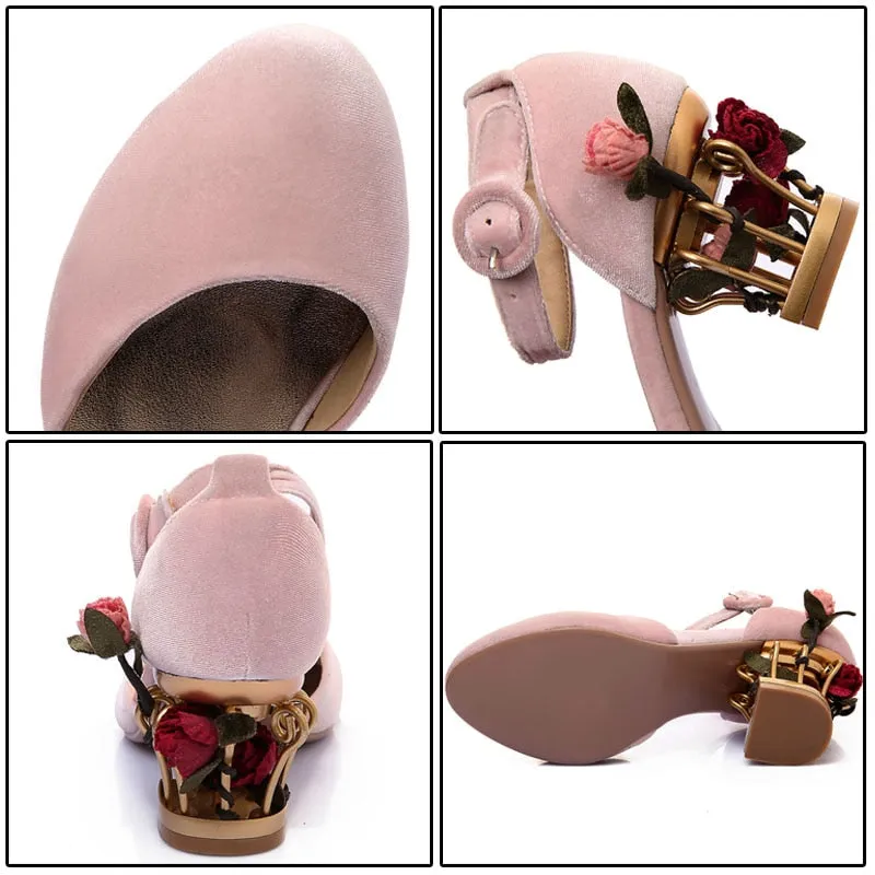 Velvet Birdcage Floral Heels